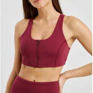 Year of Ours Night Track Zip Bra in Dark Cherry, M